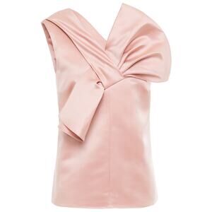 Victoria Beckham Peach Satin Bow Top, One Shoulder,‎ Classic Quiet Luxury, US 2
